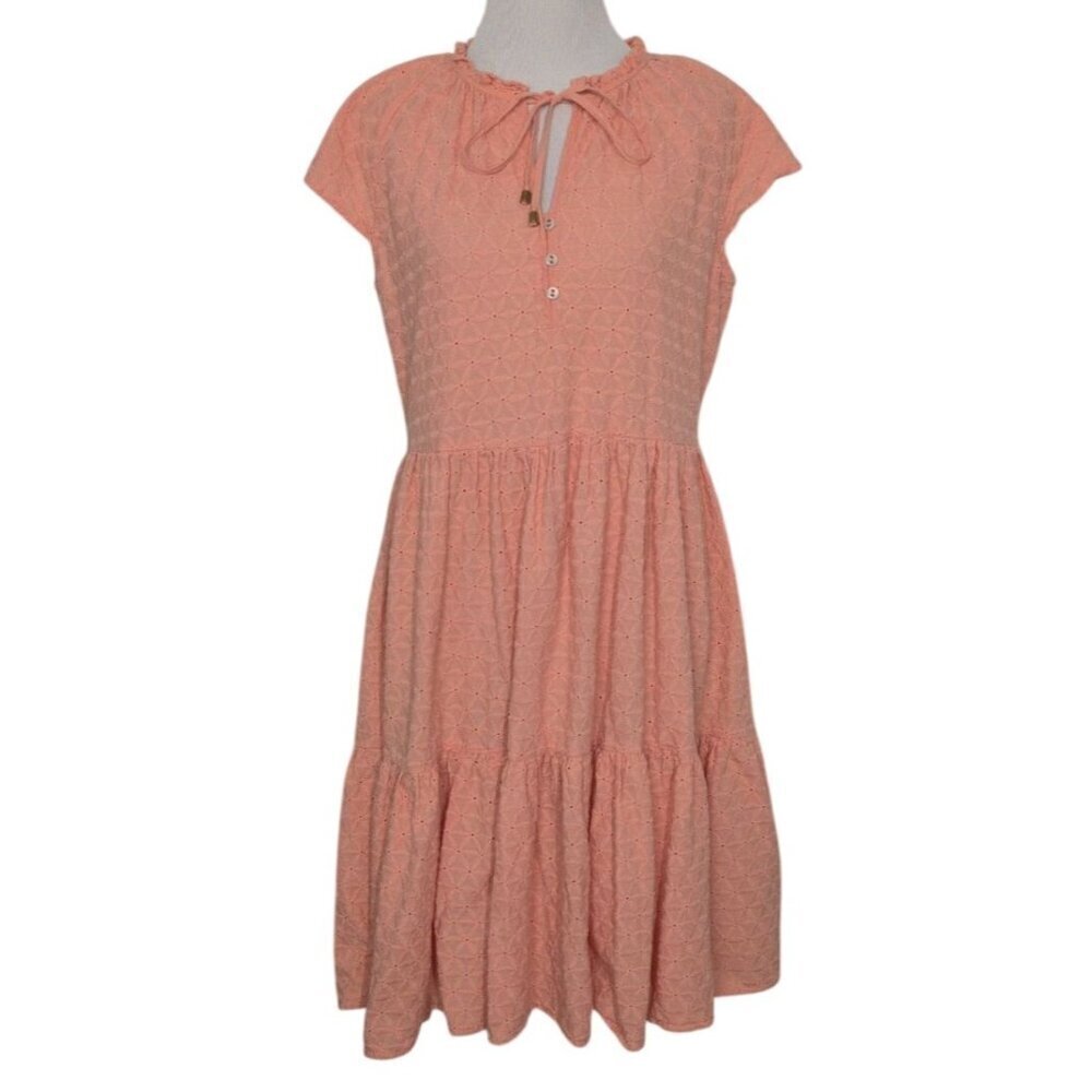 Fairhope Eyelet Dress Womens Size Medium Coral Orange Embroidered Cotton